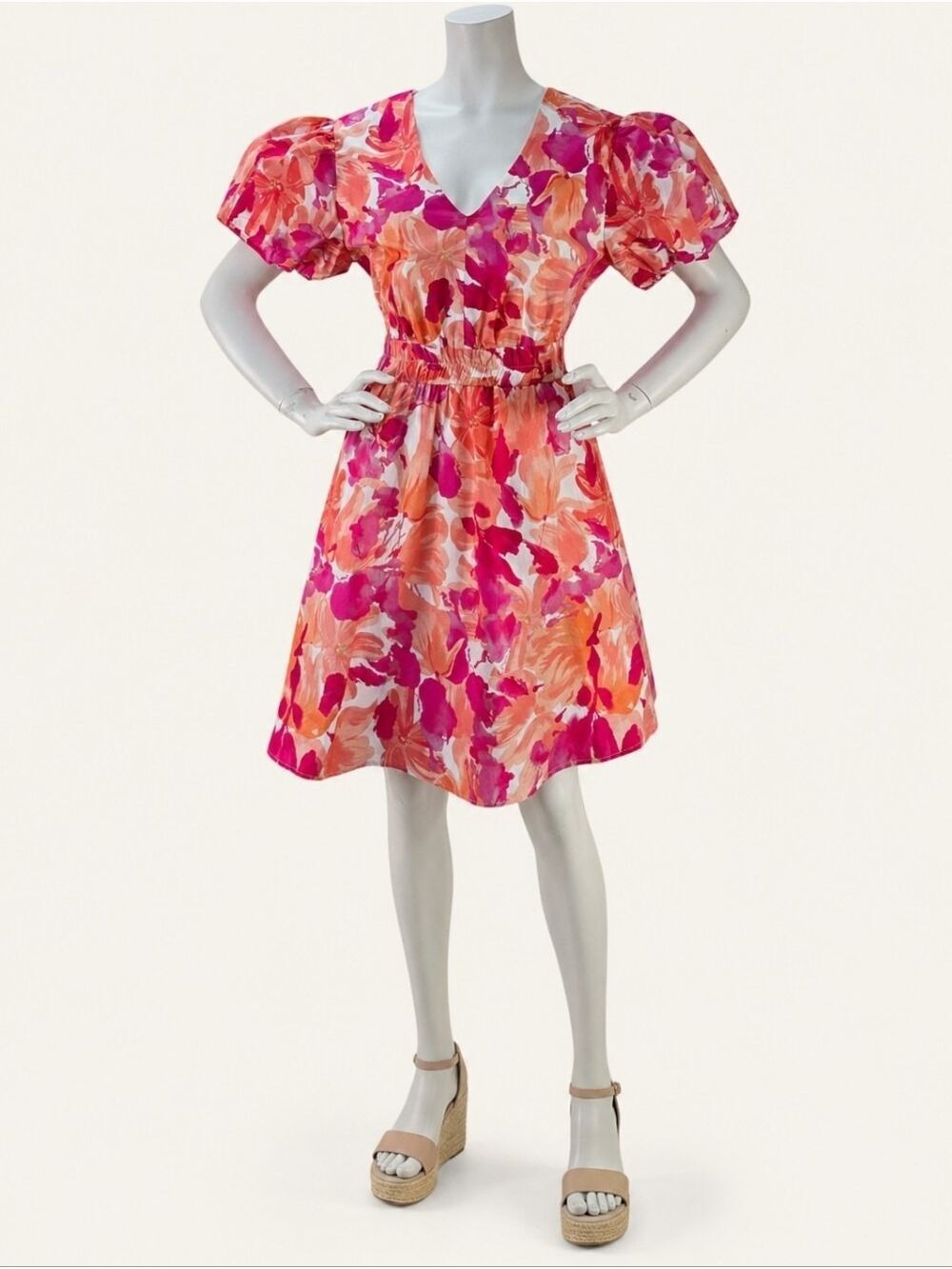 BiBi Sorbet Floral Puff Sleeve Cotton Mini Dress NWT Medium Boutique